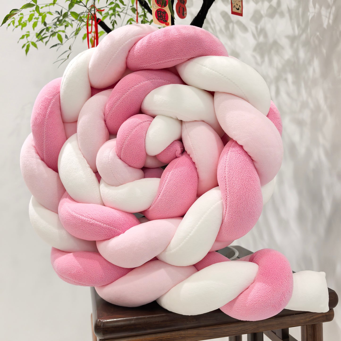 tresse de lit trois brins noeud rose BébéCosy