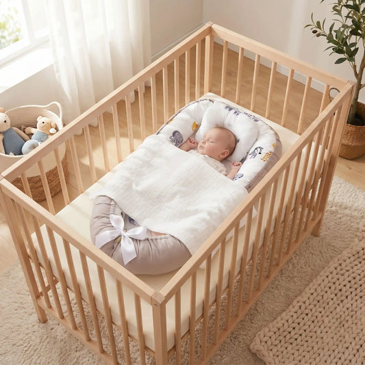 bebe endormi avec reducteur de lit pour bebe coton cocooning