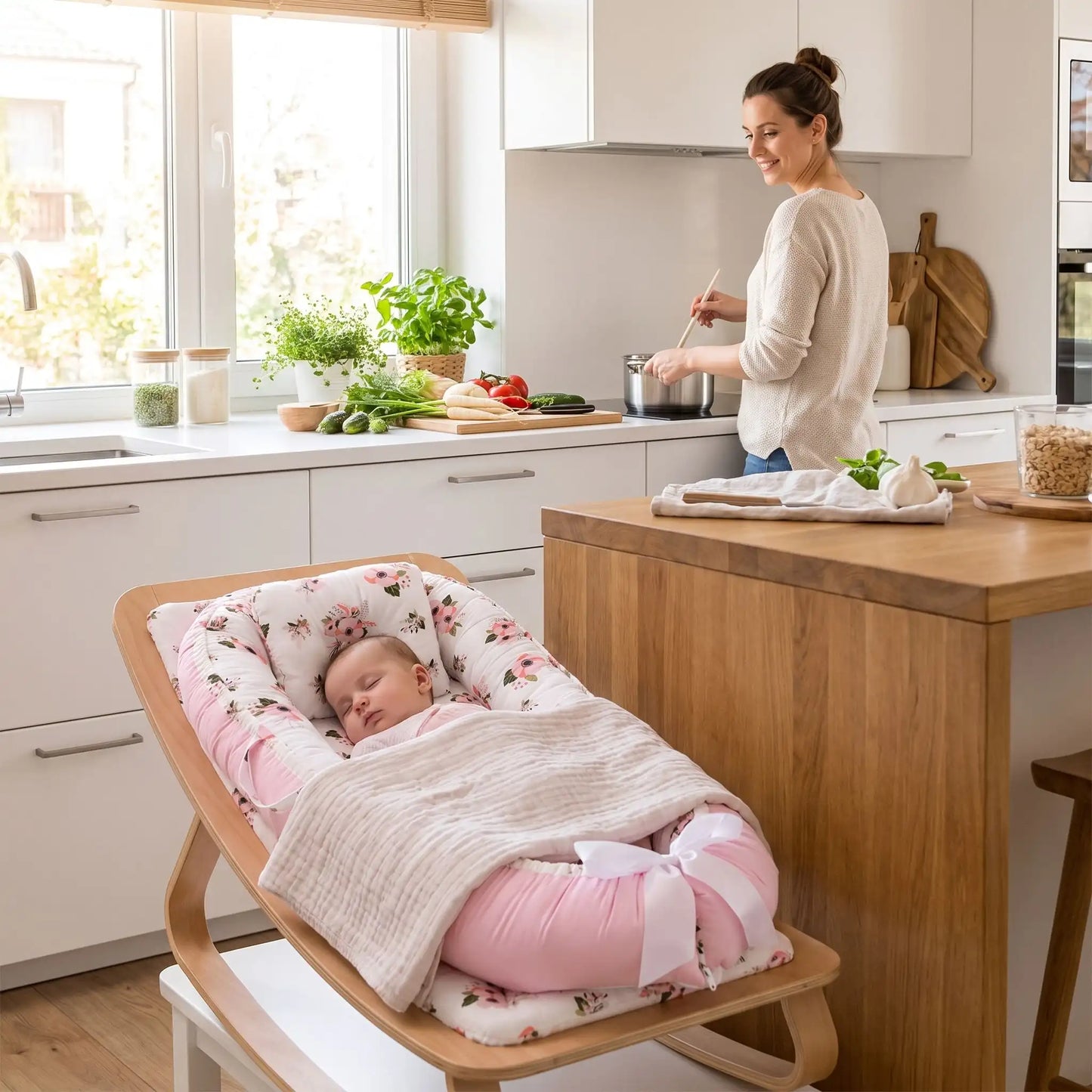 bebe sommeil avec réducteur de lit coton respirant