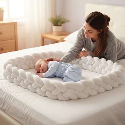 enfant avec tresse de lit bébé blanche 