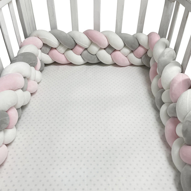 tour de lit tresse 4 brins gris rose blanc multicolore