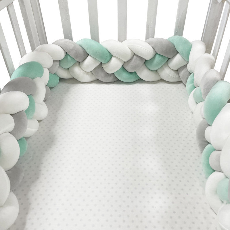 tour de lit tresse 4 brins gris vert blanc multicolore