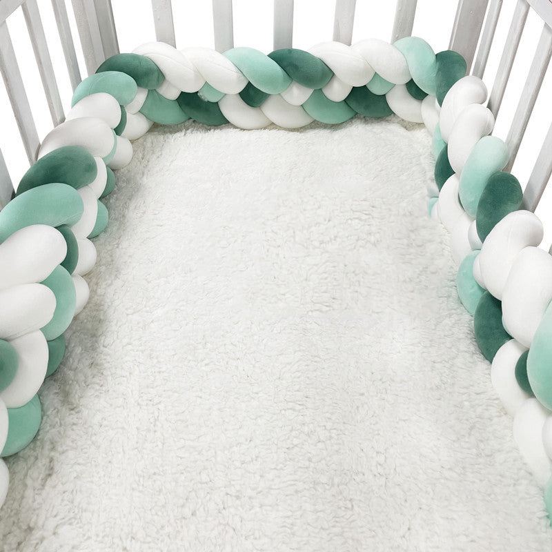 tour de lit tresse 4 brins vert blanc multicolore